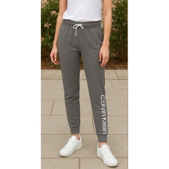 Calvin Klein SM Women Pants French Terry Iconic CK Logo Jogger Sweatpants Gray - Picture 1 of 6
